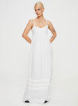 Front view of model wearing  front Princess Polly Crew Neck  Milden Linen Blend Maxi Dress White