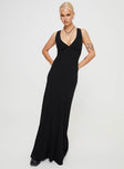 Princess Polly V-Neck  Verde Linen Blend Maxi Dress Black