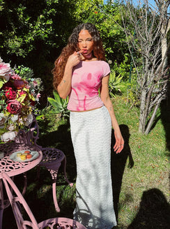   front view of model wearing Princess Polly Venices Maxi Skirt Cream Maxi 