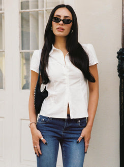 Reverie Top White Short Sleeves V-Neck 