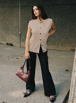 front view of model wearing Princess Polly Brookvale Button Up Knit Vest Beige Long 