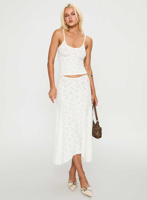   side view of model wearing Princess Polly Tidal Midi Skirt Foam Midi Skirts 