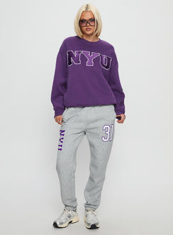 front view of model wearing Princess Polly NYU Basic Sweatpants Heather Grey Mid Rise Pants 