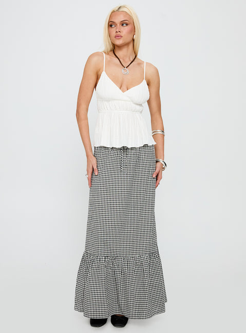   front view of model wearing Princess Polly Modern Girl Maxi Skirt Black / White Gingham Maxi 