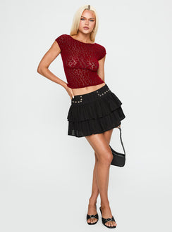   front view of model wearing Princess Polly Fire Sign Studded Tiered Mini Skirt Black Mini Skirts 