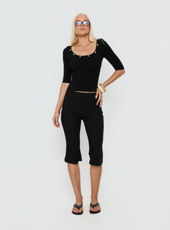 Collson 3/4 Sleeve Button Detail Top Black