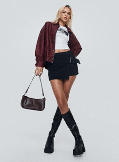 Burgundy Faux leather bomber jacket