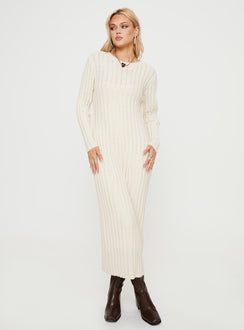 product Princess Polly Crew Neck  Rahne Long Sleeve Knit Maxi Dress Cream