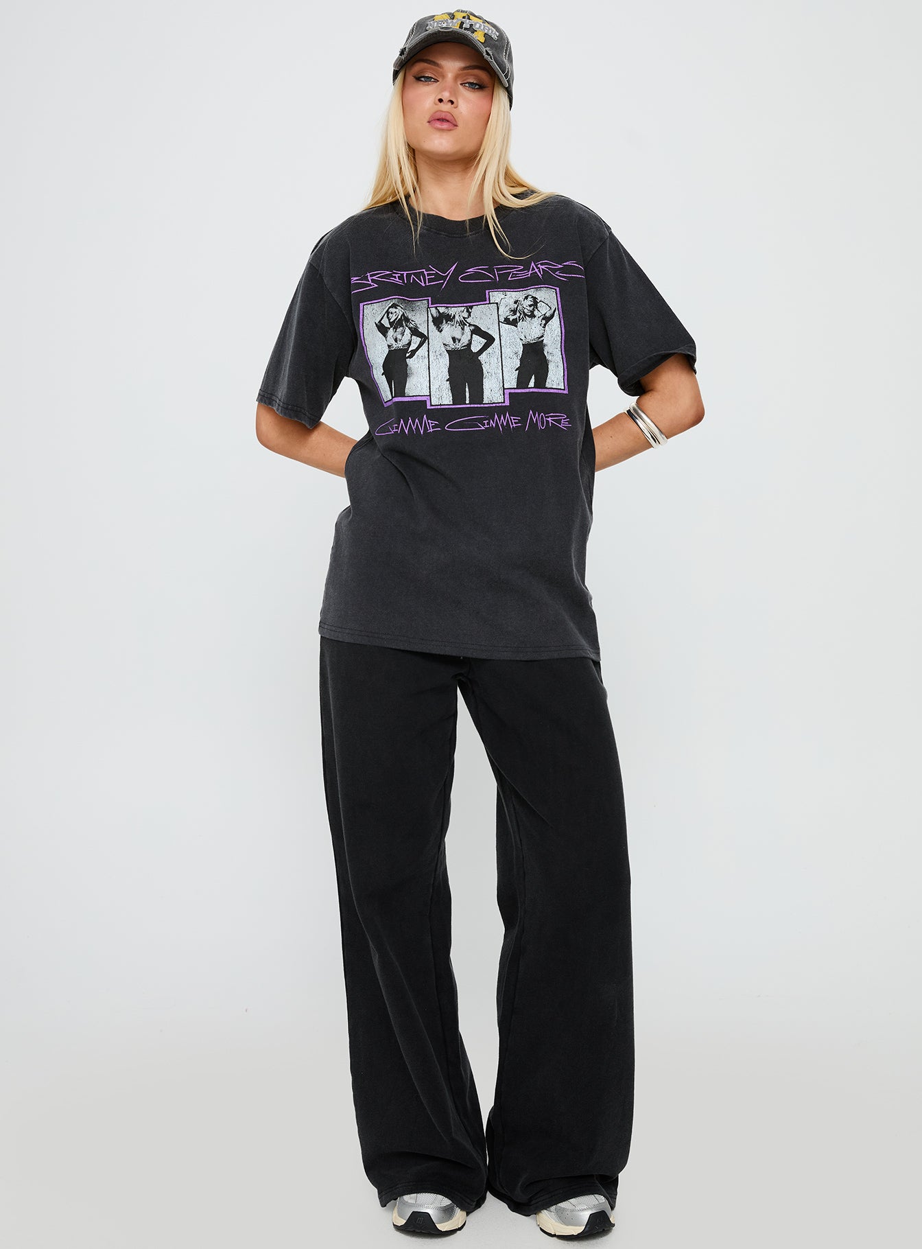 Britney Spears Gimme More Oversized Graphic Top Washed Black