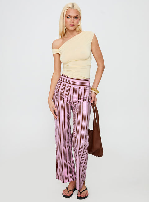front view of model wearing Princess Polly Leocadie Pants Pink Stripe High Waisted Pants 
