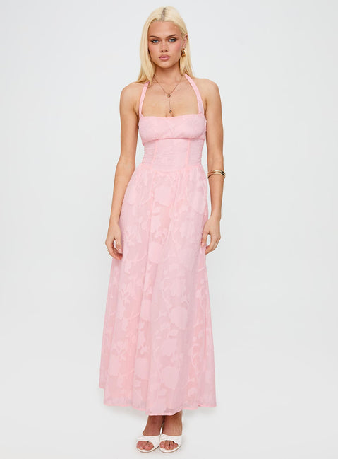 Fransiska Burnout Halter Maxi Dress Pink