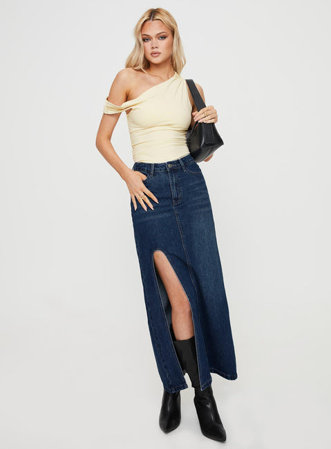 product Saige Denim Maxi Skirt Mid Wash Princess Polly  Midi Skirts 