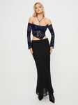 Front view of model wearing  front Princess Polly Full Sleeves Boat Neck  Morellen Off The Shoulder Top Navy