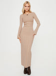 product Princess Polly Crew Neck  Tesha Long Sleeve Knit Maxi Dress Beige