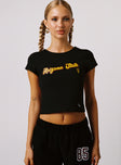 front view of model wearing Princess Polly ASU Comeback Top Black Short Sleeves Crew Neck 