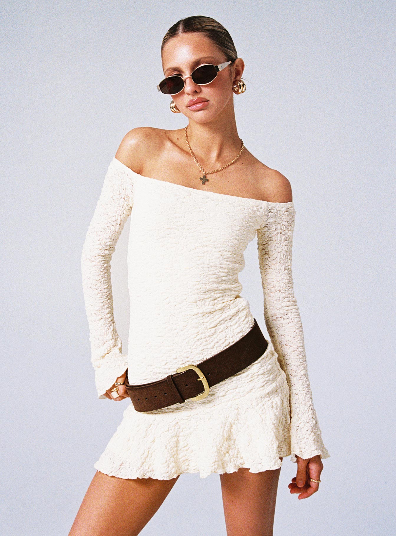 Vancesca Long Sleeve Mini Dress Cream