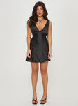 product Princess Polly Asymmetric Neckline  Nellie Mini Dress Black Satin Petite