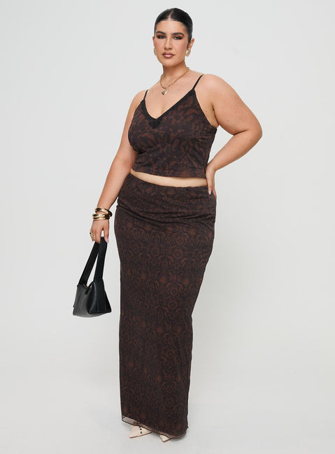   front view of model wearing Princess Polly Hostona Maxi Skirt Mutli Curve Maxi 