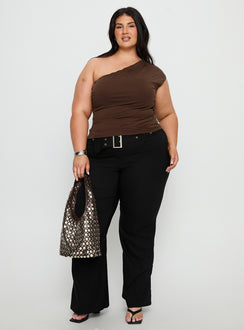 Amelyn One Shoulder Top Brown Curve