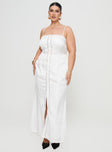 White maxi dress lace trim button front