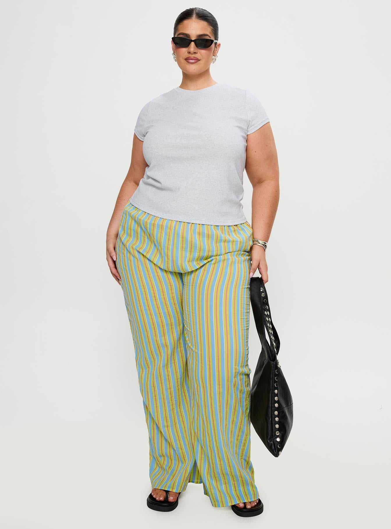 front view of model wearing Princess Polly Limestone Pants Multi Curve High Waisted Pants 