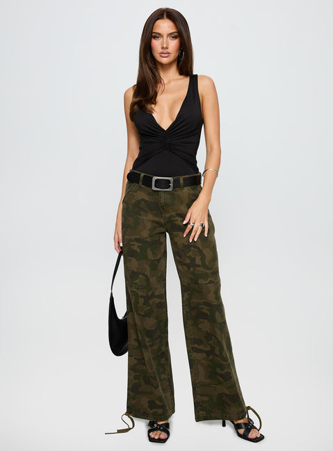 front view of model wearing Princess Polly Midnight In Paris Backless Bodysuit Black Sleeveless 