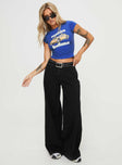 front view of model wearing Princess Polly Naylor Wide Leg Jeans Washed Black Denim Tall High Waisted 