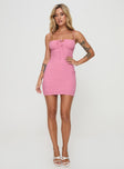 front view of model wearing Princess Polly Kostis Mini Dress Pink Square Neck 