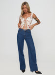 Floral crop top Fixed shoulder straps, lace trim, tie fastening at bust, split hem Non-stretch material, fully lined 