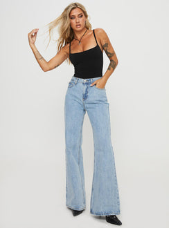 front view of model wearing Princess Polly Off Stage Bodysuit Black Sleeveless 