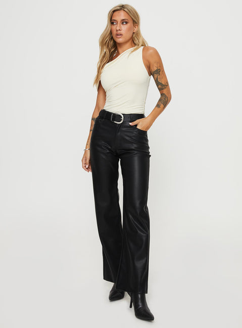 Front view of model wearing  front Princess Polly High Waisted Pants High Waisted Pants High Waisted Pants  Dempsey Faux Leather Pants Black