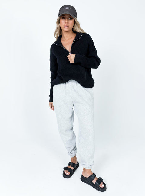 front view of model wearing Princess Polly Bessy Sweater Black regular 