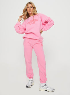 product Princess Polly High Waisted Pants  Princess Polly Track Pants Squiggle Text Watermelon Pink / Rose