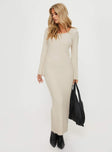 Princess Polly Scoop Neck  Malletti Long Sleeve Maxi Dress Beige