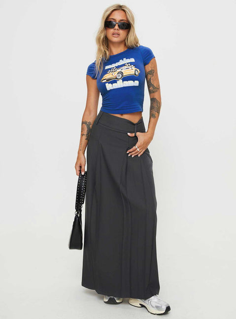   front view of model wearing Princess Polly Boss Girl Maxi Skirt Slate Maxi 