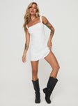 front view of model wearing Princess Polly Elestren Mini Dress White Square Neck 