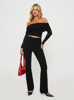 front view of model wearing Princess Polly Rosenfield Off The Shoulder Top Black Full Sleeves straight 