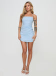 front view of model wearing Princess Polly Doris Mini Dress Blue Square Neck 