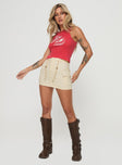 side view of model wearing Princess Polly Berries N Sweets Tank Red Sleeveless Crew Neck 