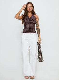 front view of model wearing Princess Polly Sabryna Low Rise Straight Leg Jeans White Low Rise Jeans 