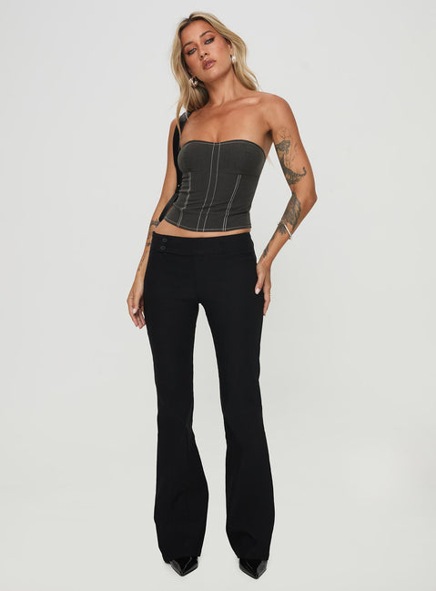 front view of model wearing Princess Polly Vacke Strapless Top Grey Sleeveless Sweetheart 