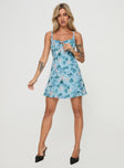 Floral mini dress Adjustable shoulder straps, scooped neckline, shirred band at back, invisible zip fastening, keyhole cut out at bust Non-stretch material, fully lined
