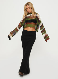 front view of model wearing Princess Polly Baizen Knit Sweater Sage Multi Cropped 
