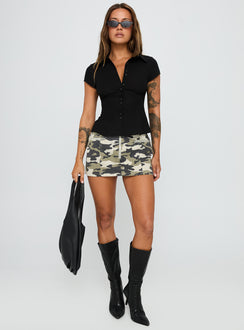   front view of model wearing Princess Polly Voltage Denim Mini Skirt Camouflage 