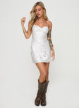 front view of model wearing Princess Polly Snowbird Mini Dress White / Floral Sweetheart Neckline 