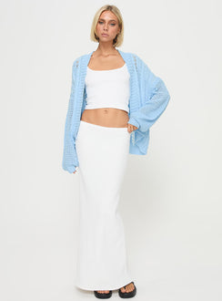 front view of model wearing Princess Polly Abner Cable Cardigan Blue regular 