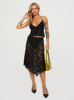 front view of model wearing Princess Polly Keyton Top Black Sleeveless Plunger 