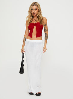 front view of model wearing Princess Polly Mani Top Red Sleeveless Sweetheart 