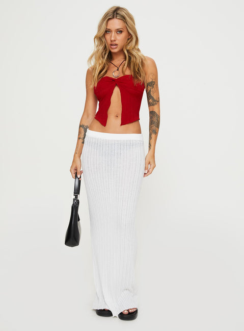 front view of model wearing Princess Polly Mani Top Red Sleeveless Sweetheart 