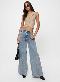 Front view of model wearing  front Princess Polly Sleeveless High Neck  Aimer Vest Taupe